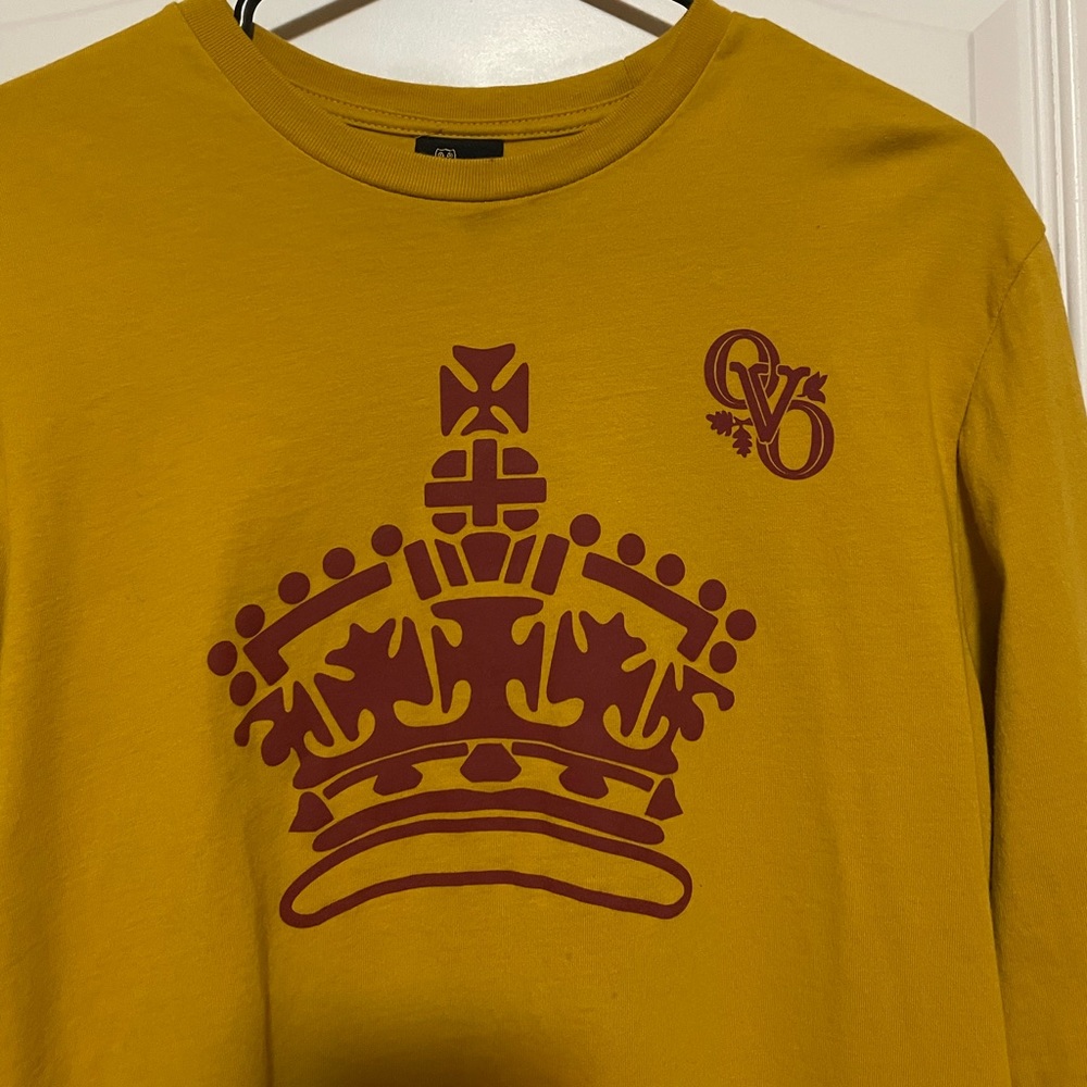 Men’s mustard and burgundy OVO long sleeved t- shirt